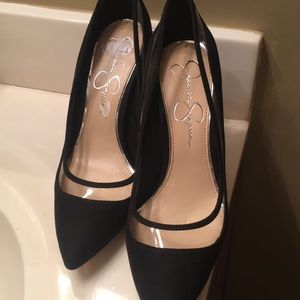 Jessica Simpson Black Suede/Transparent pumps- 7.5
